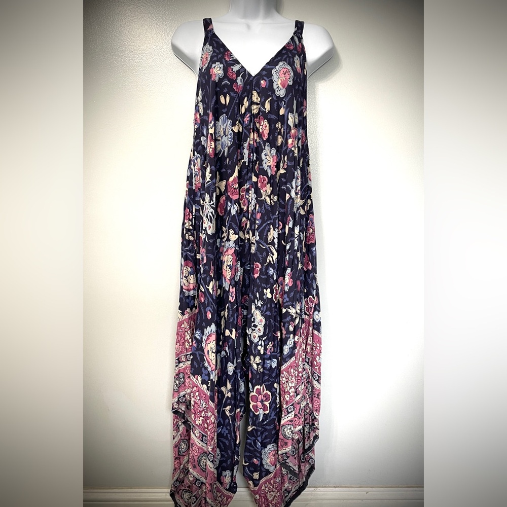 Japna Floral Jumpsuit Romper Dress Handkerchief Hem Sz. Small 2 4 6 POCKETS!